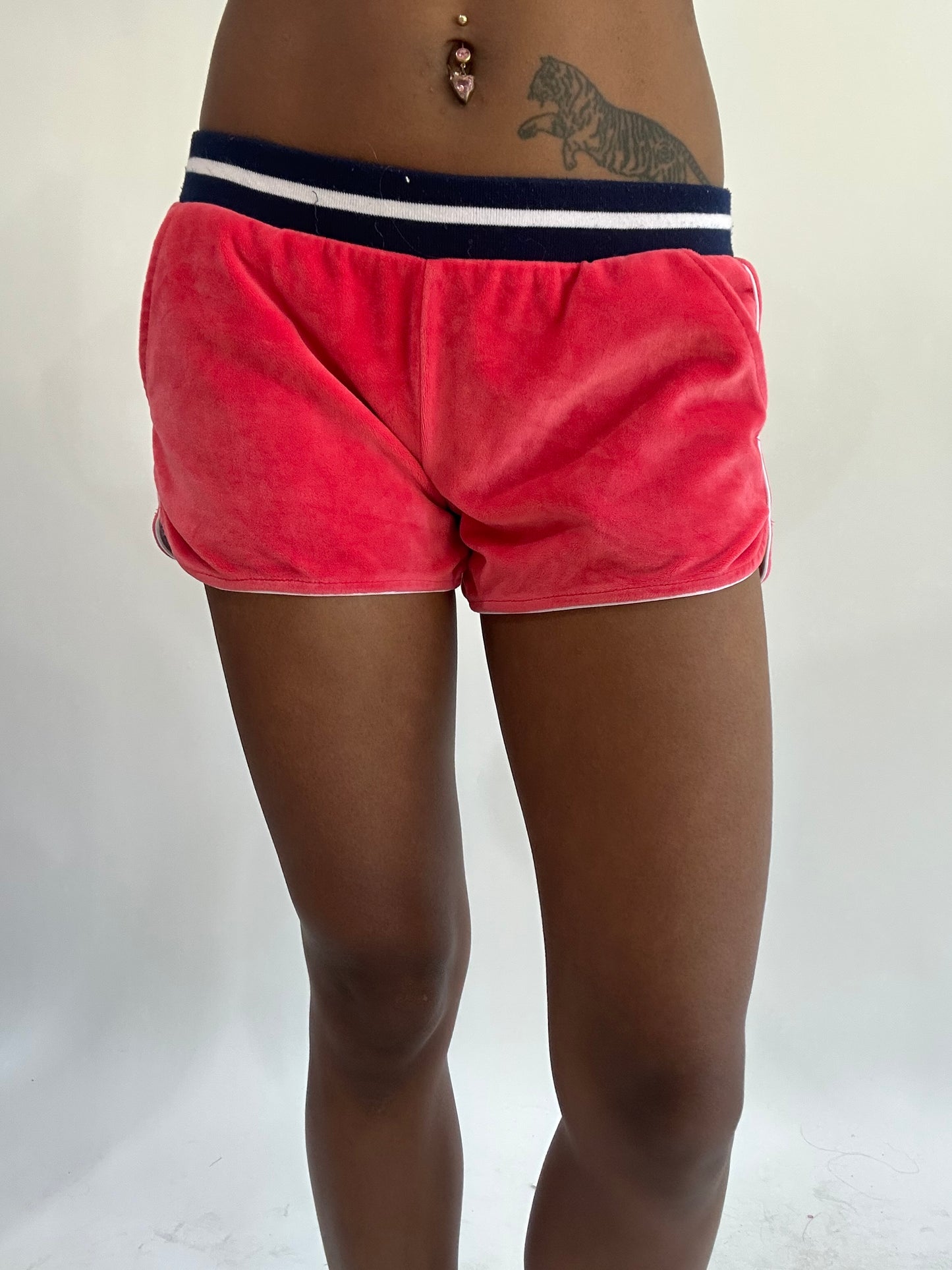 wag drop | extra small pink tommy hilfiger velour mini shorts
