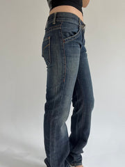 ‼️ | small dark blue pocket zip detail fitted jeans