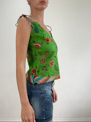 💻‼️ green floral print tie strap top