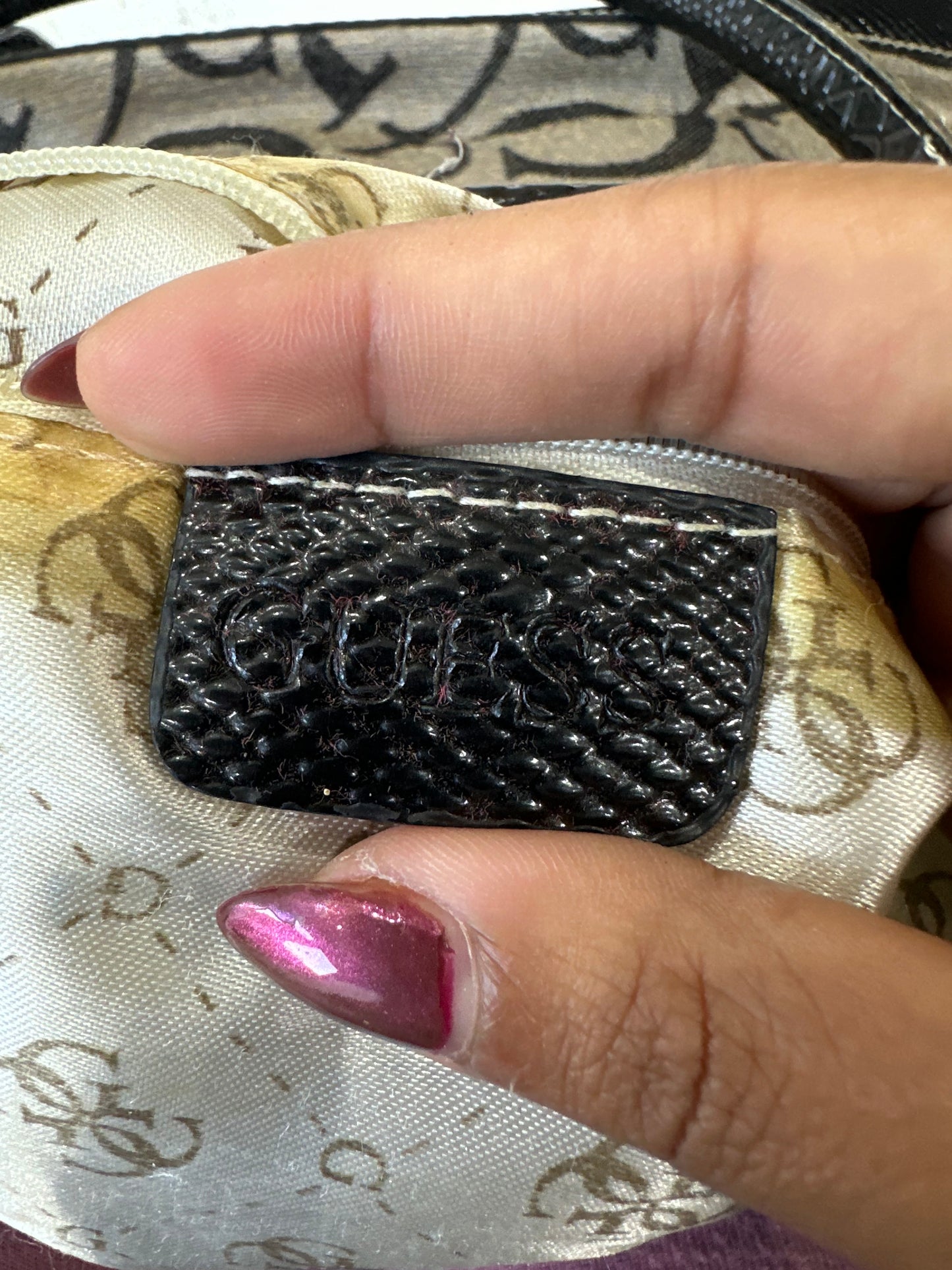 winter edit | beige and black guess shoulder bag with monogram print