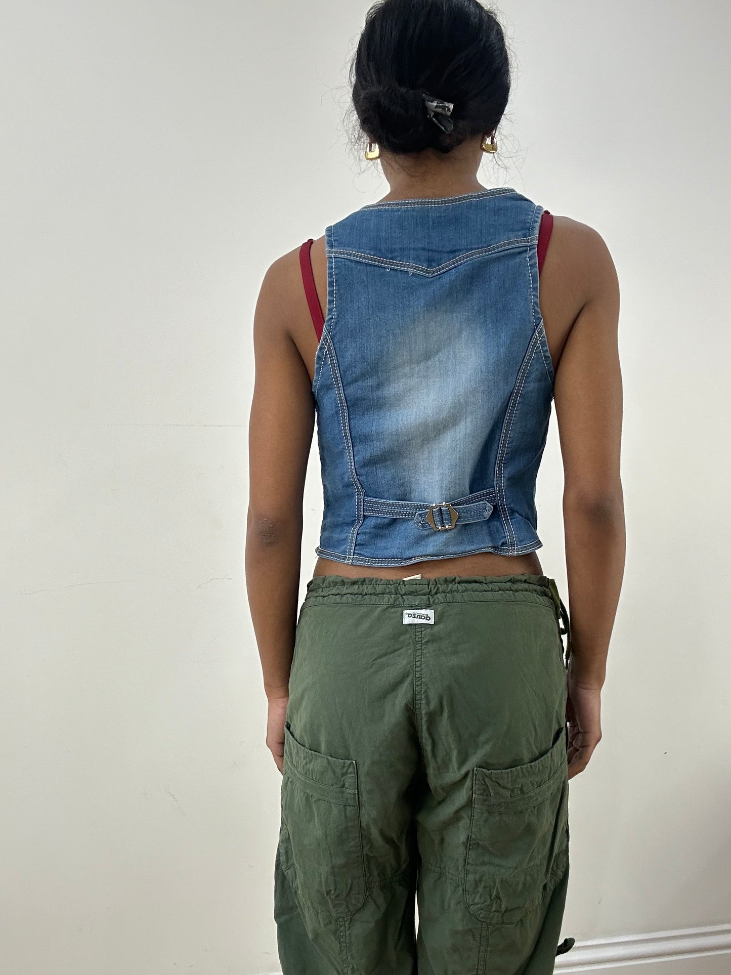 HIPPY CHIC DROP | medium denim waistcoat with back buckle detail