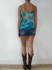 SIRENCORE | medium blue mesh paisley print cami