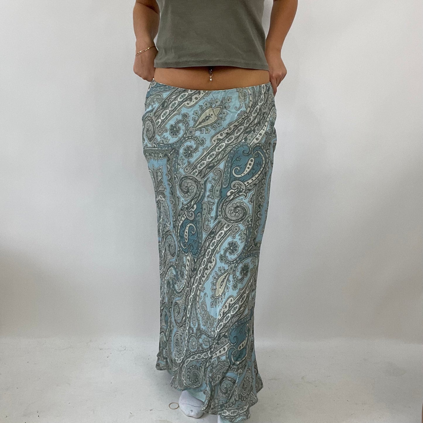 COASTAL GRANDMA DROP | small blue paisley maxi skirt