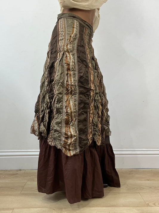 vintage edit thirty-four | medium brown layered maxi skirt