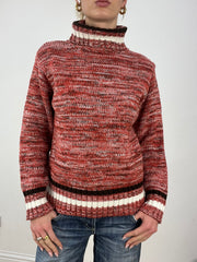 countryside | medium red and cream knitted roll neck jumper