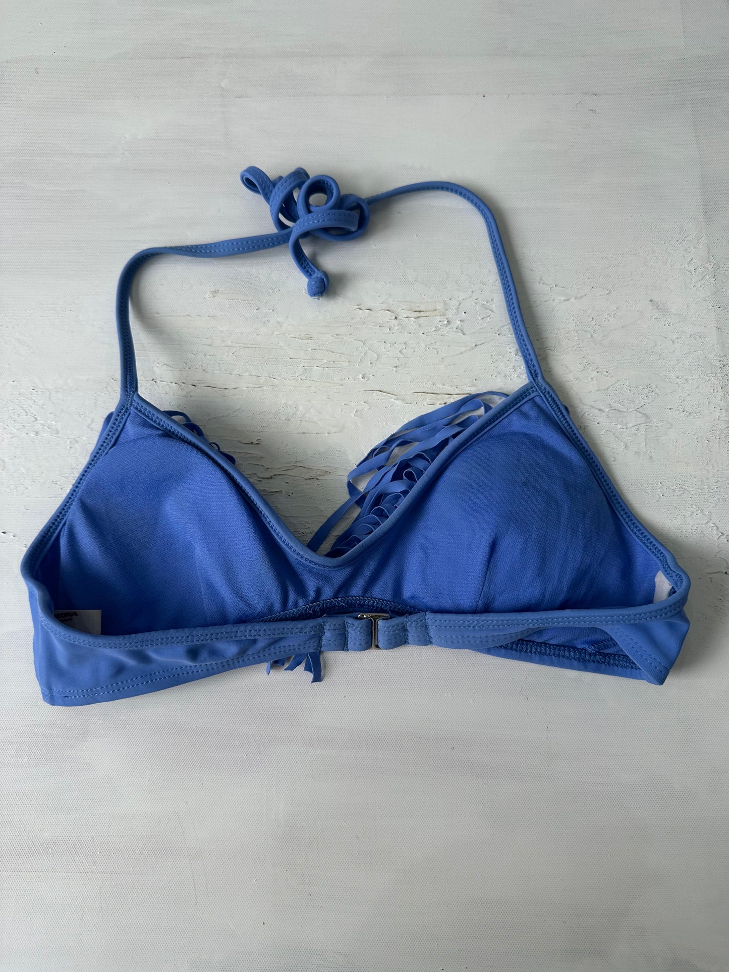 sailor drop | small blue fringe halterneck bikini top