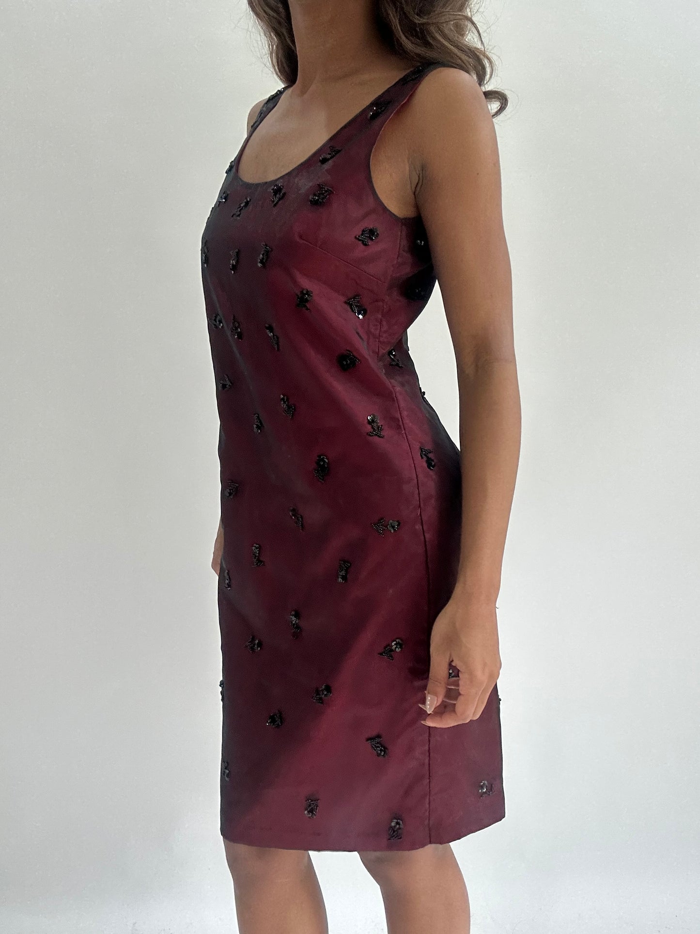 wedding guest drop | small black and red old zara mesh overlay midi dress
