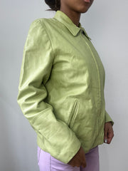 spring edit | small green leather collared zip up jacket