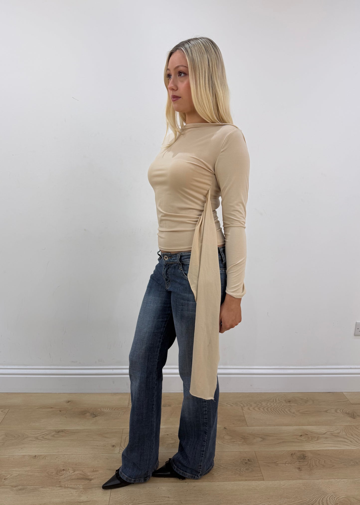 small beige long sleeve top
