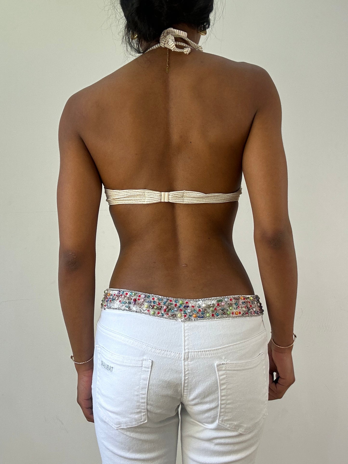 vintage edit twenty-one | medium white and gold glittery striped bikini set