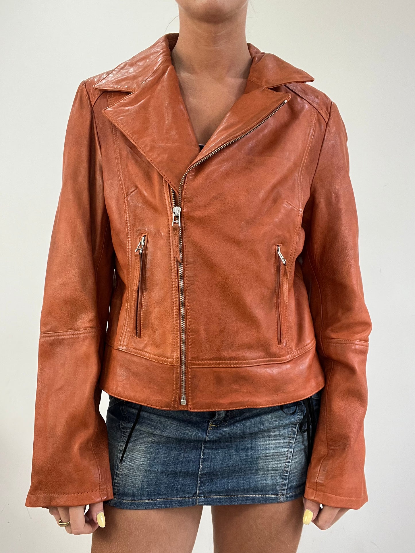 vintage edit eleven | medium orange real leather jacket
