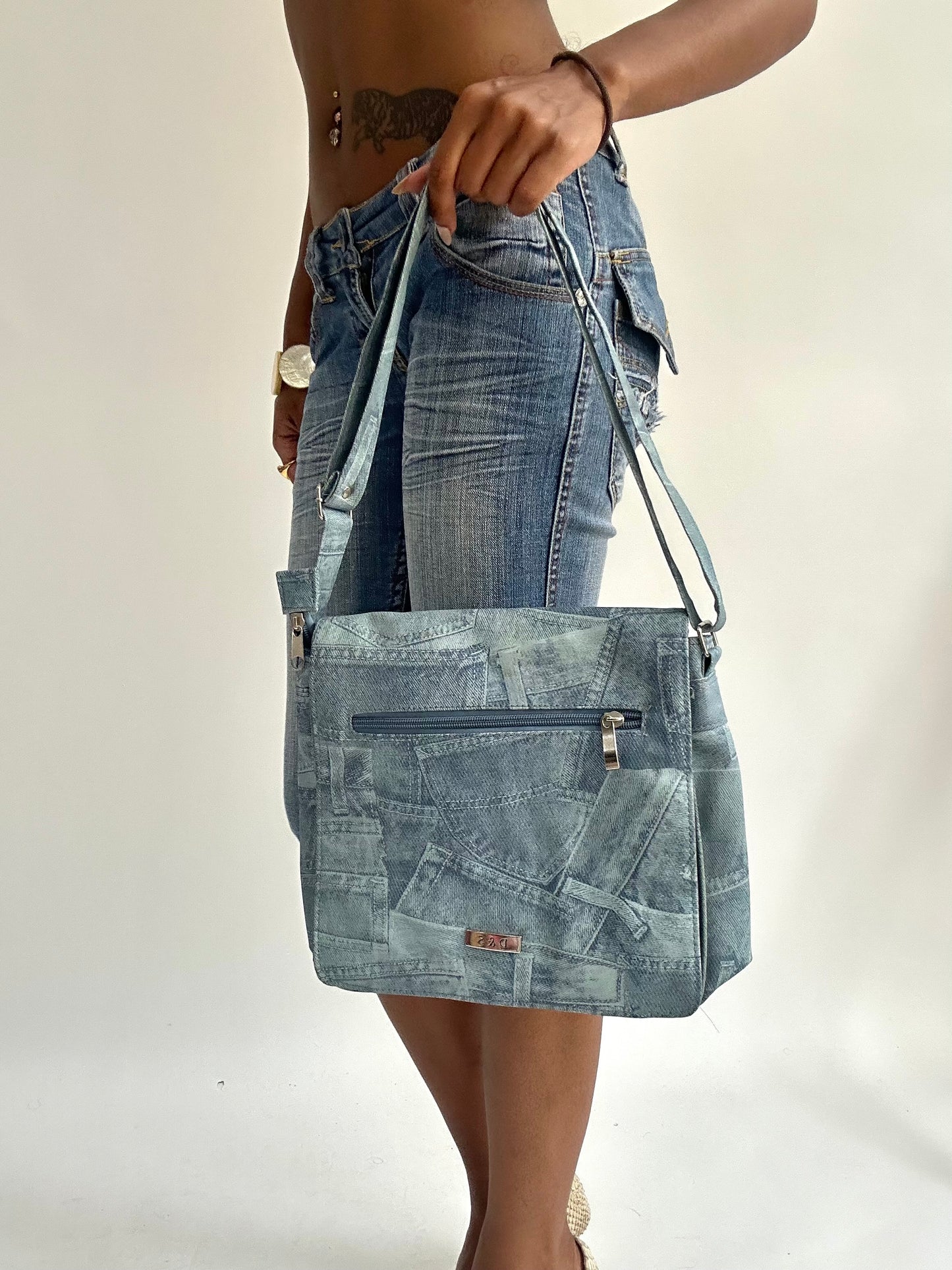 summermaxxing drop | blue denim patchwork shoulder bag