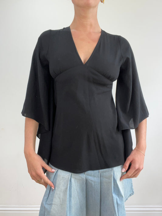 vintage edit twenty-two | small black mesh top with long sleeve detail