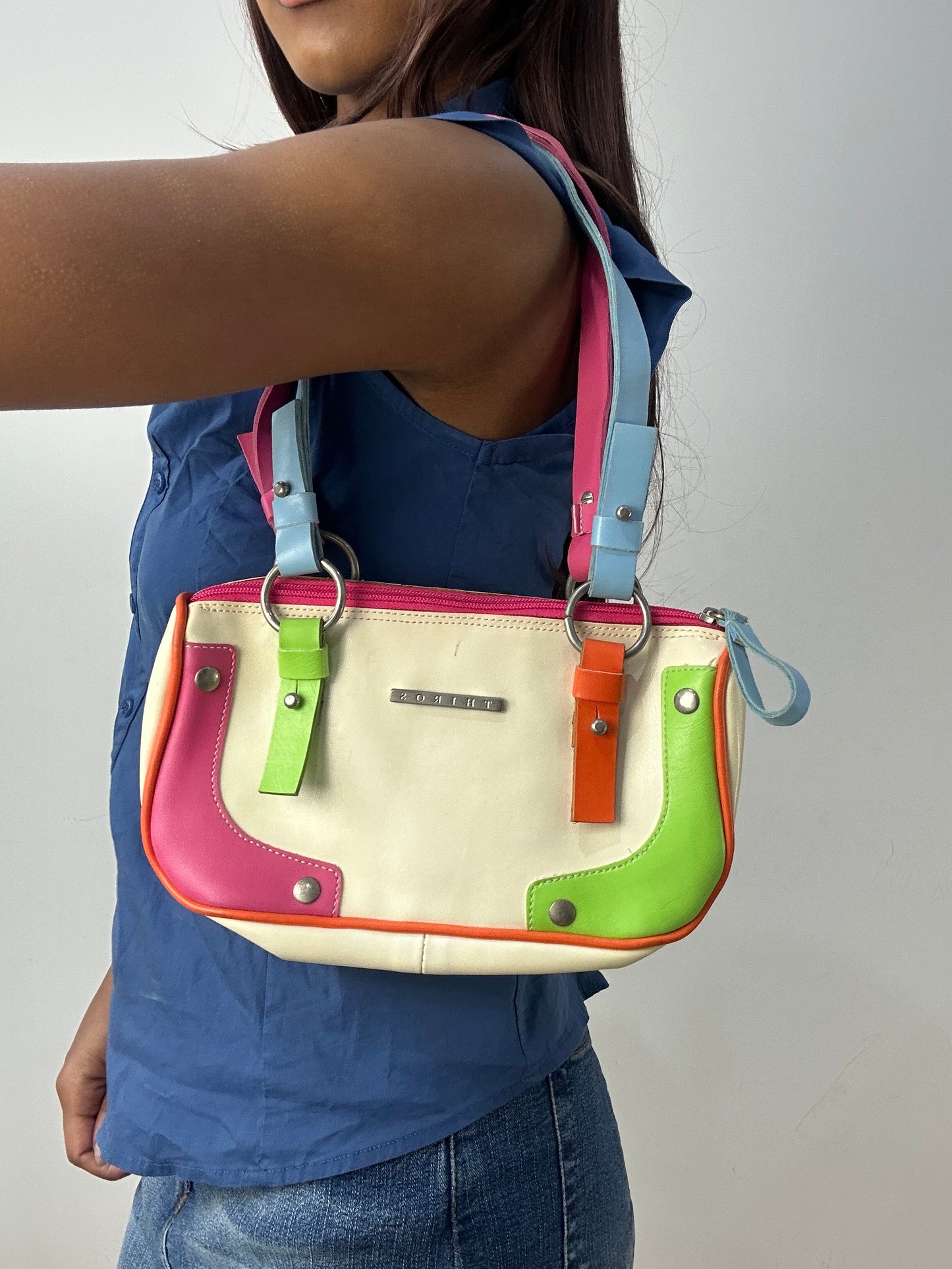 vintage edit thirty-three | white mini shoulder bag with multi colour straps
