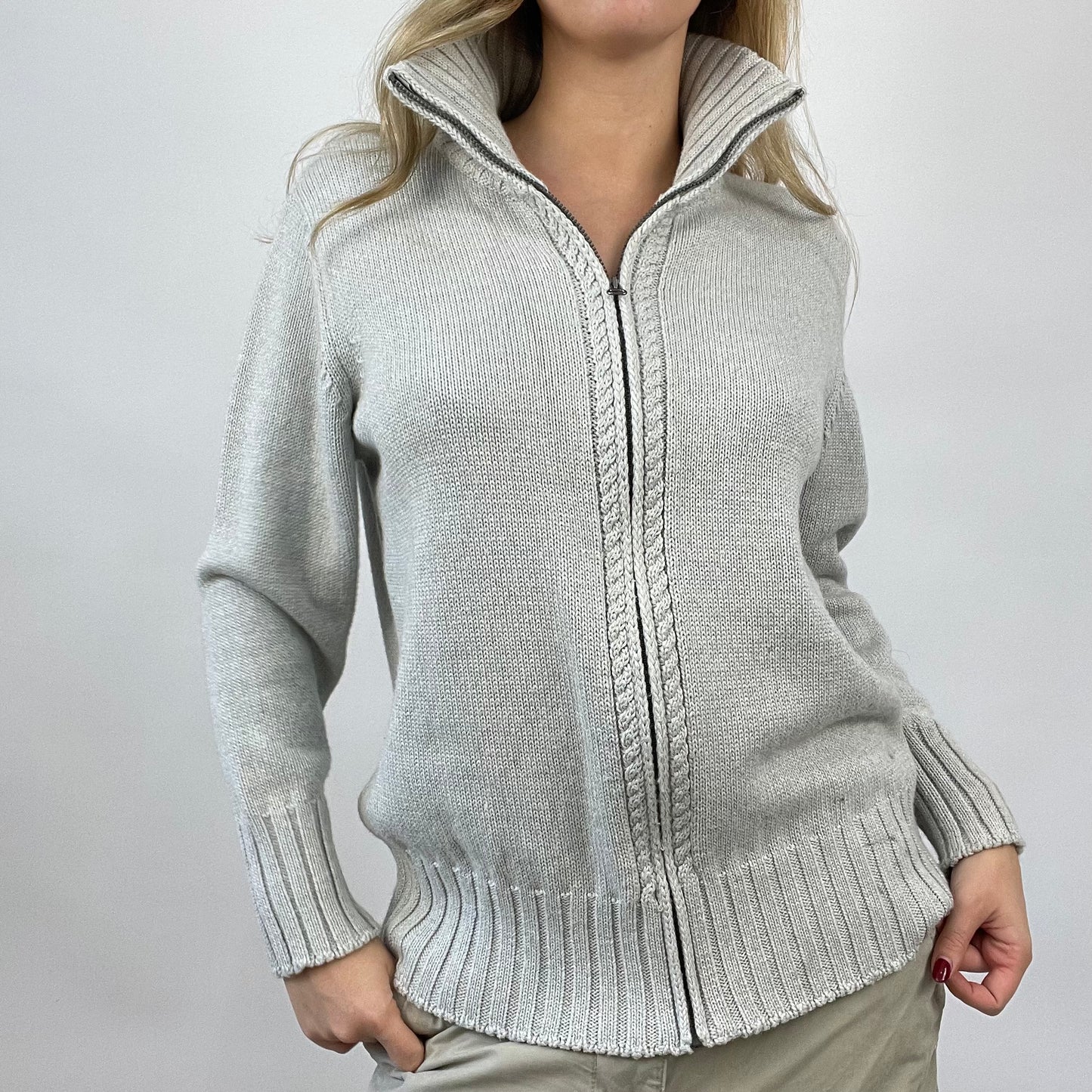 CHALET GIRL DROP | small grey knit zip up jumper