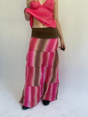 Y2K| small pink patterned maxi skirt
