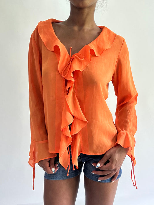 sailor drop | small orange frill long sleeve top