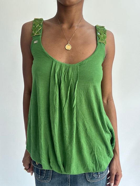 summermaxxing drop | small green miss sixty draped top