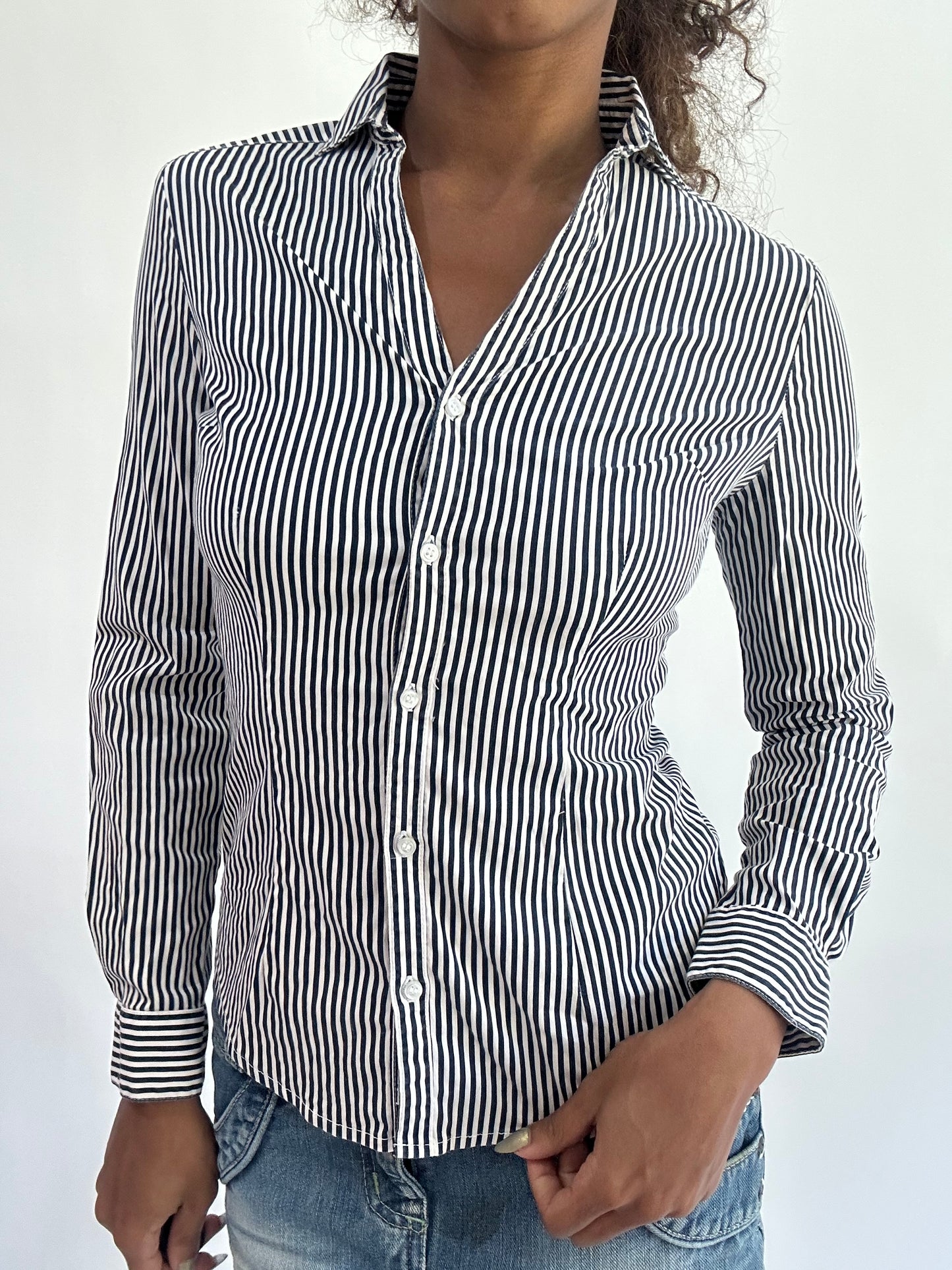 wag drop | small navy and white striped long sleeve top