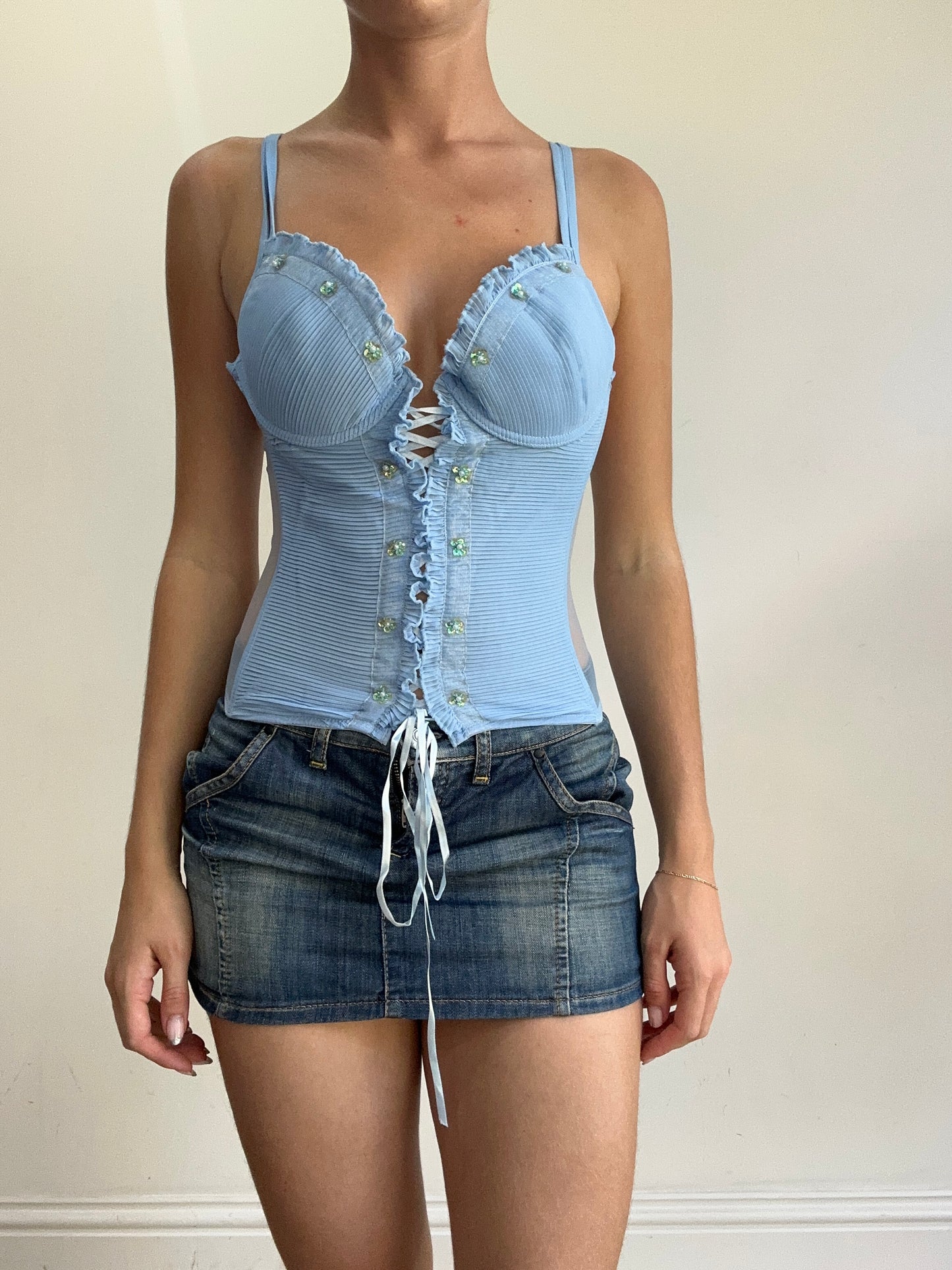 💻‼️ baby blue ribbed corset style top