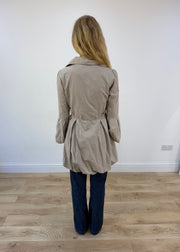 small beige bubble trench coat