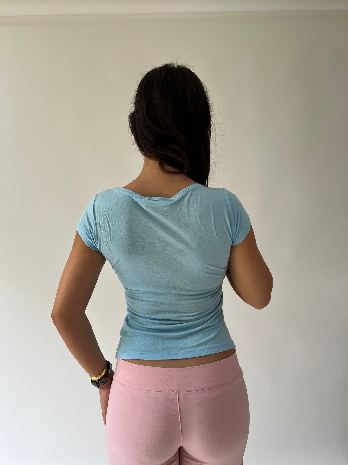 SATC drop | medium baby blue DKNY jeans top