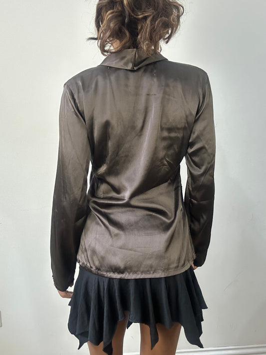 romantic grunge edit | small brown satin style long sleeve top