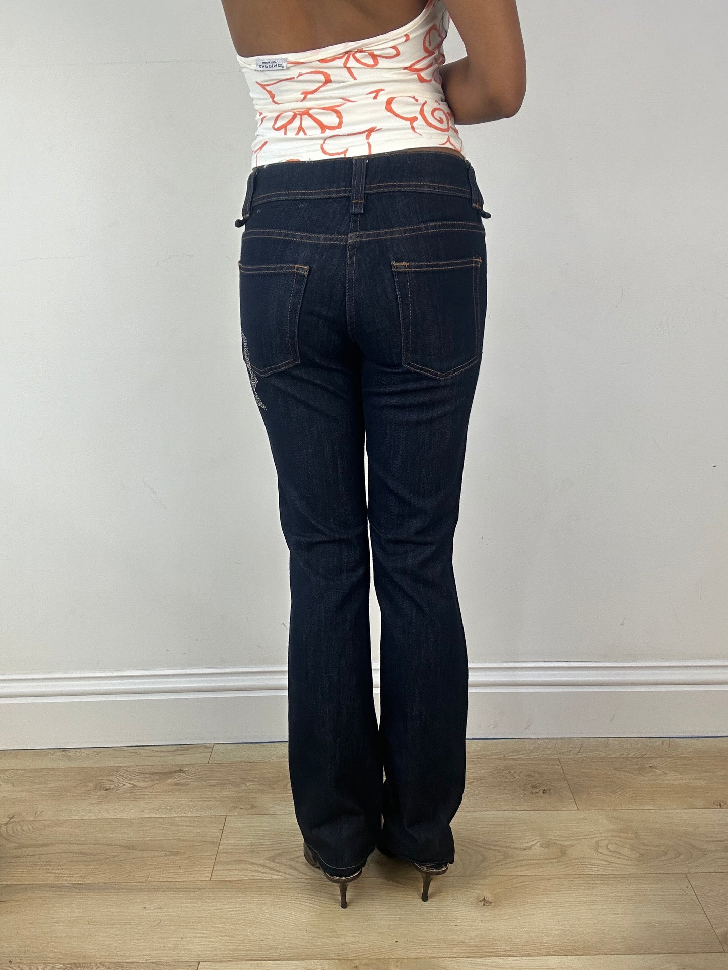 vintage edit eighteen | small blue denim galliano jeans with diamanté lettering