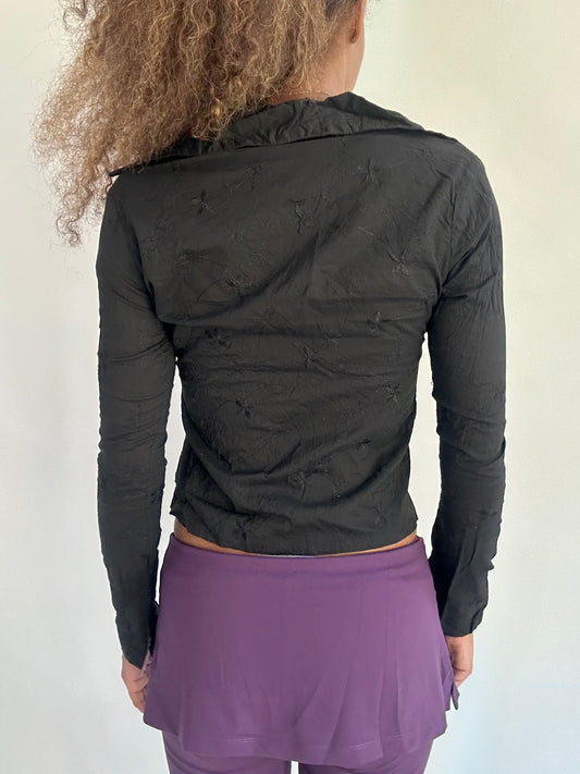 ‼️ | small black button up embroidered long sleeve top