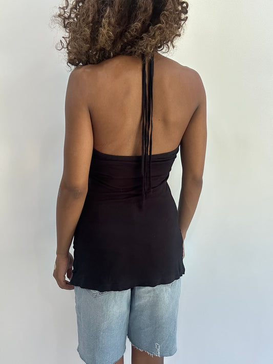 beach drop | small black halterneck beaded top