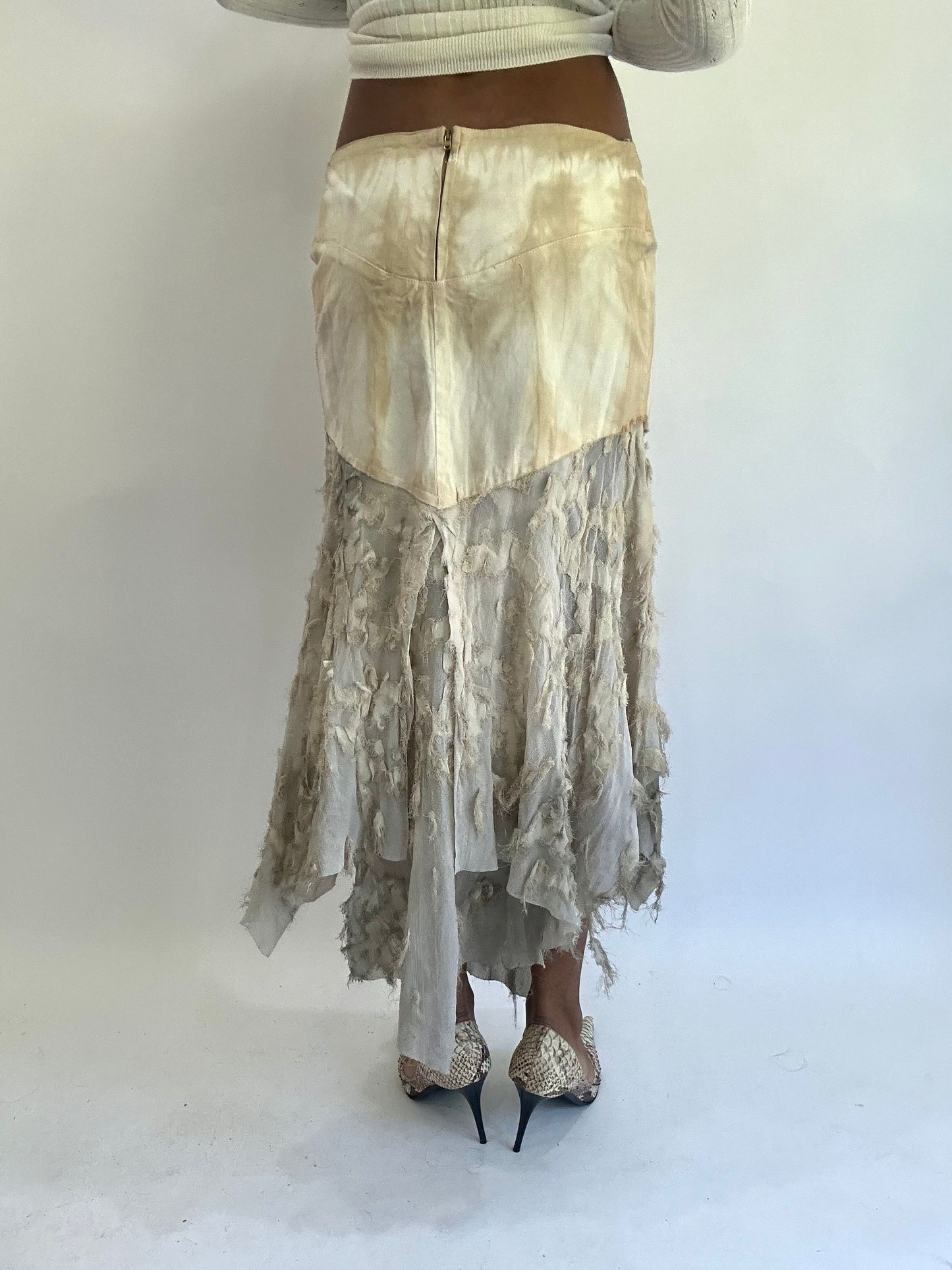 olivia rodrigo drop | small cream lace up asymmetric maxi skirt