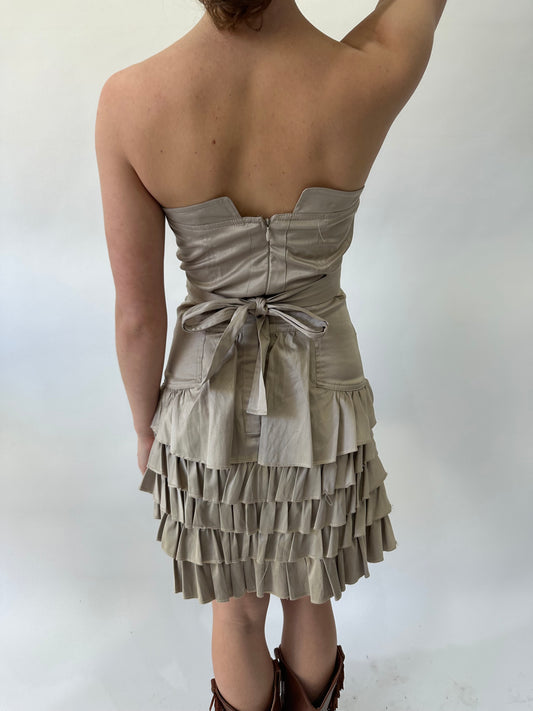 western edit | small beige ruffle skirt mini dress