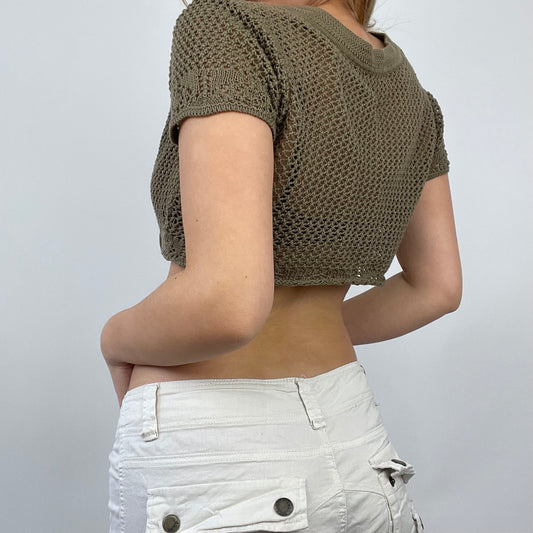 ETHEREAL GIRL DROP | large khaki crochet tie front cropped cardigan