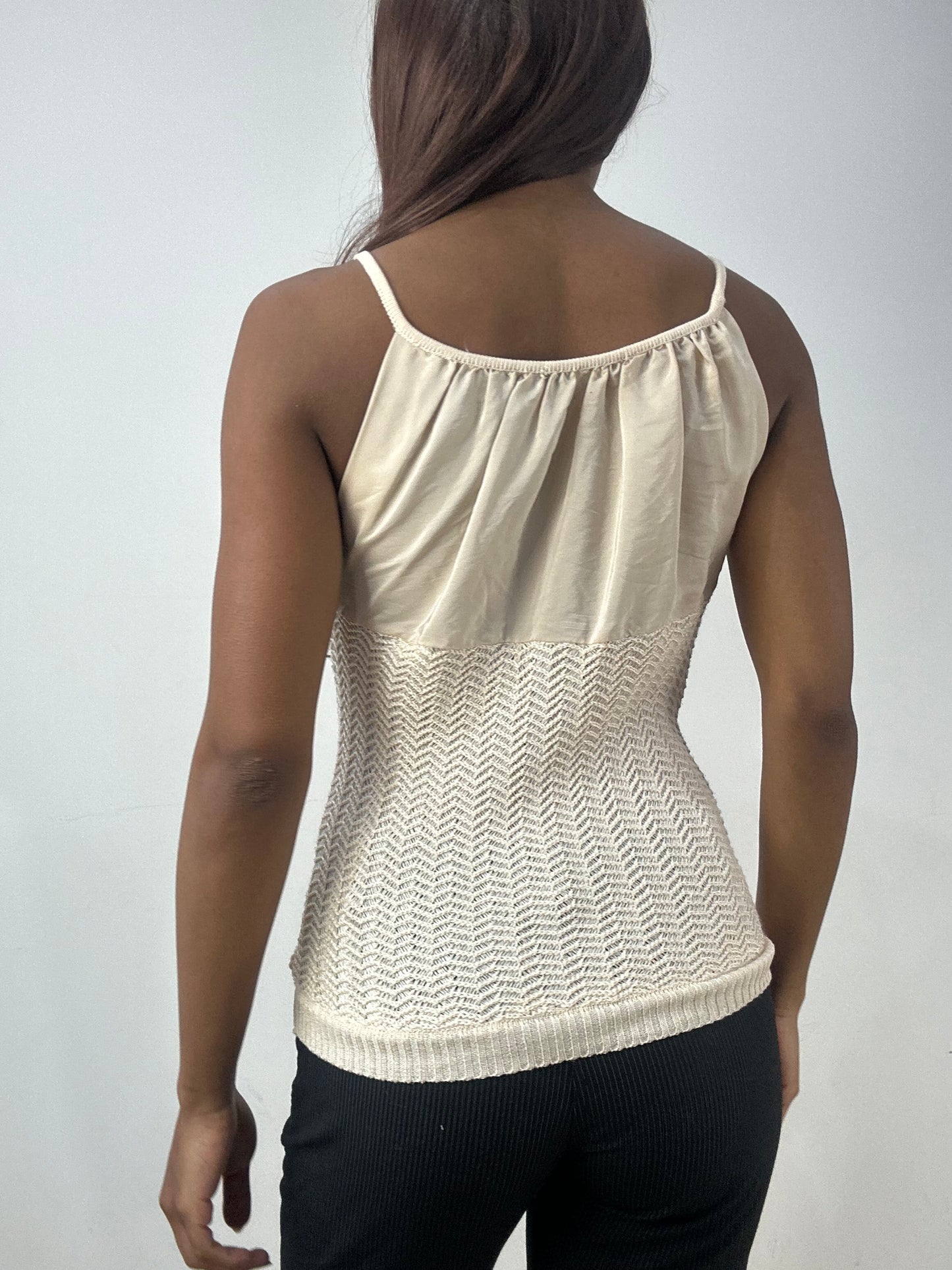 BEST PICKS | small beige knit cami top with pearl details