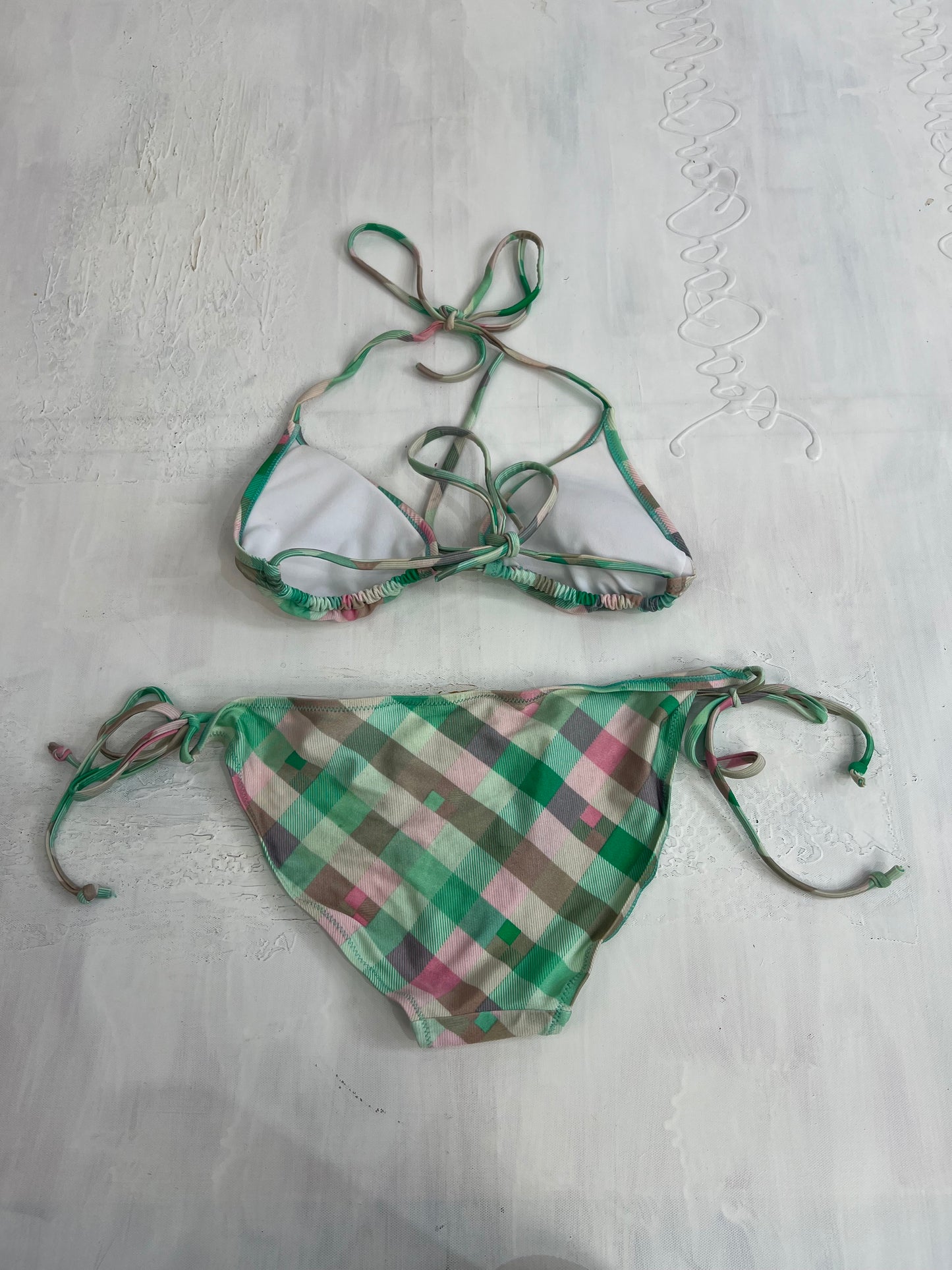 vintage edit thirty | small green and pink bikini set with plaid print