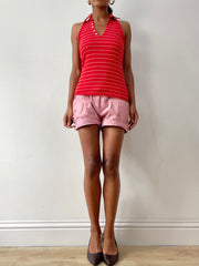 midsummer edit | small red motivi top with white pinstripes