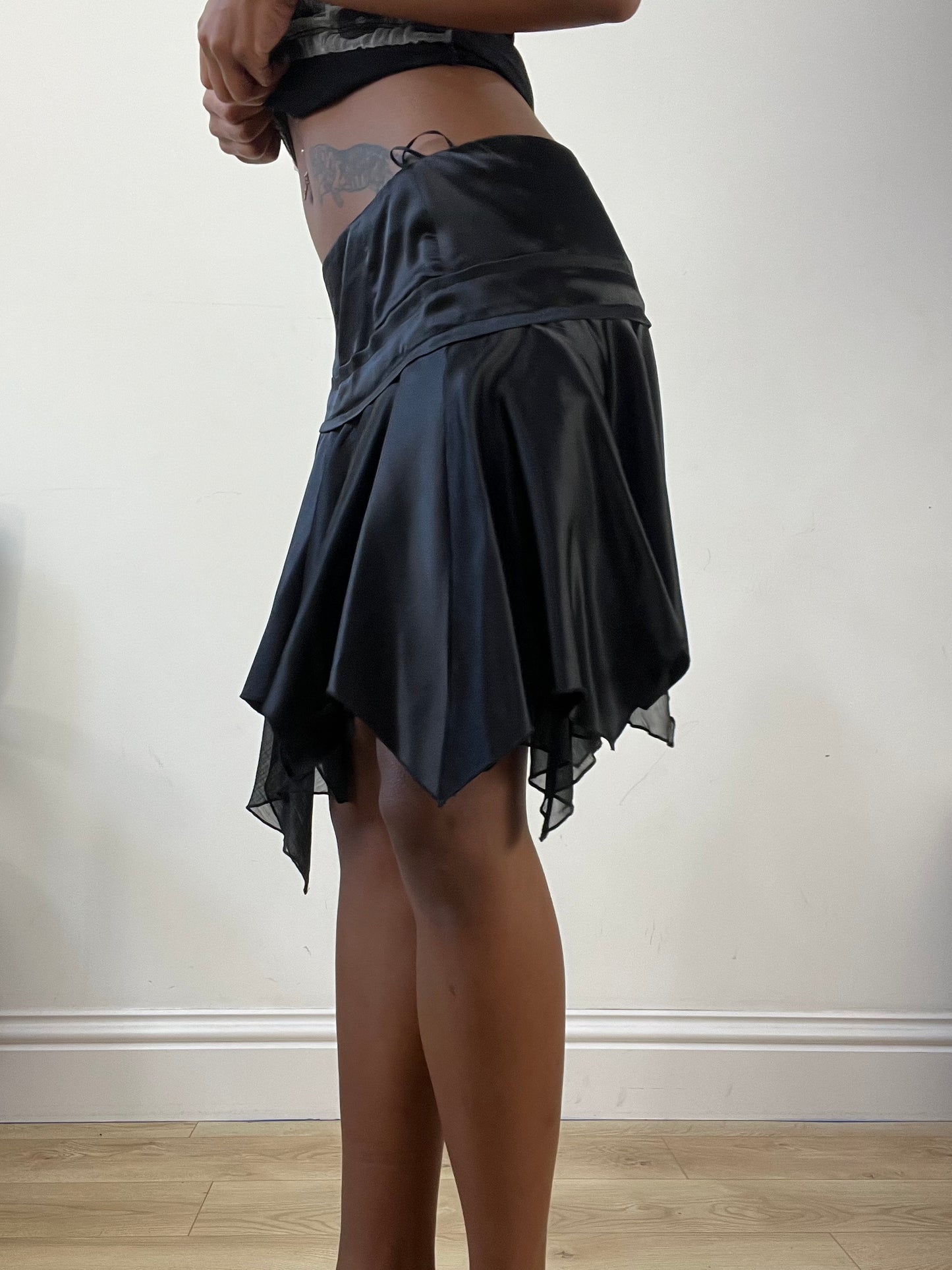 AUTUMN EDIT | medium black satin style asymmetric mini skirt