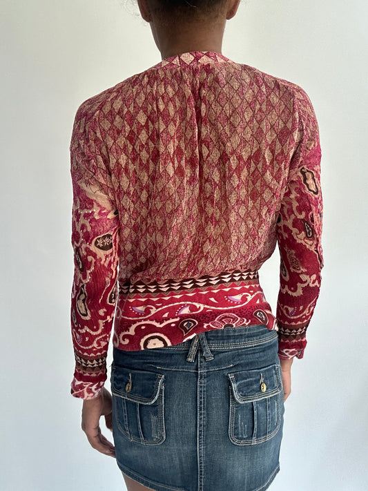 summermaxxing drop | medium pink sheer patterned long sleeve top