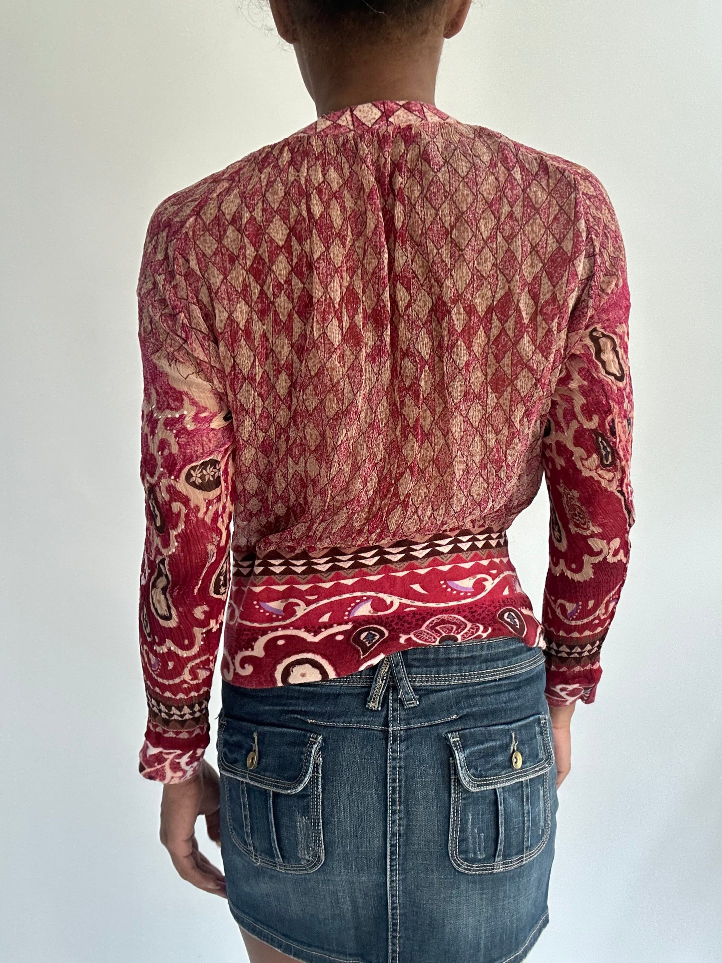 summermaxxing drop | medium pink sheer patterned long sleeve top