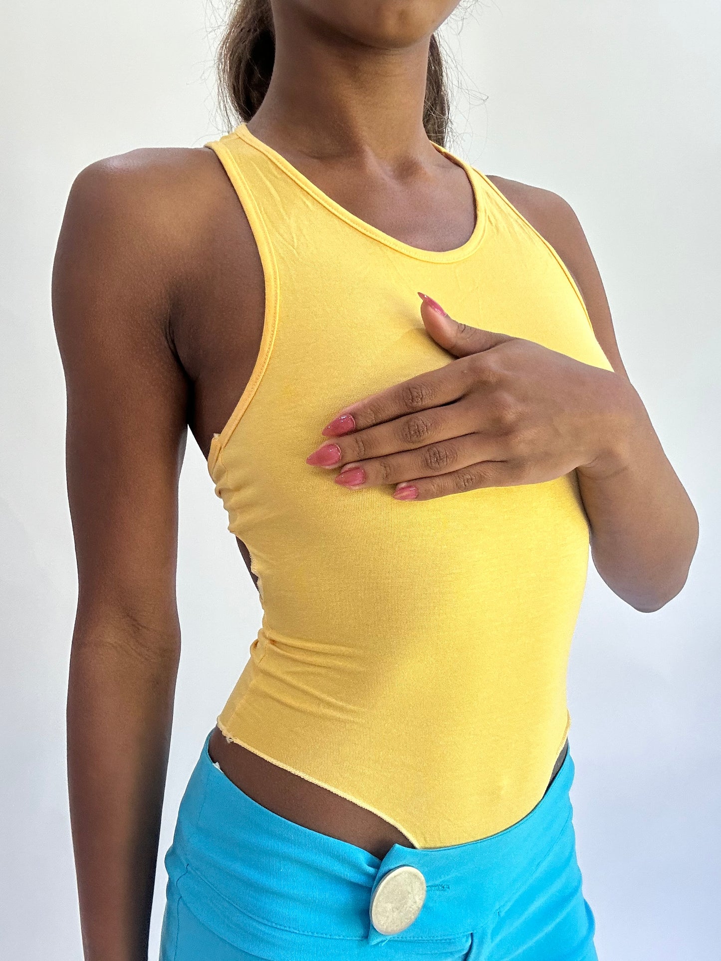 colourmaxxing drop | small yellow cutout bodysuit top