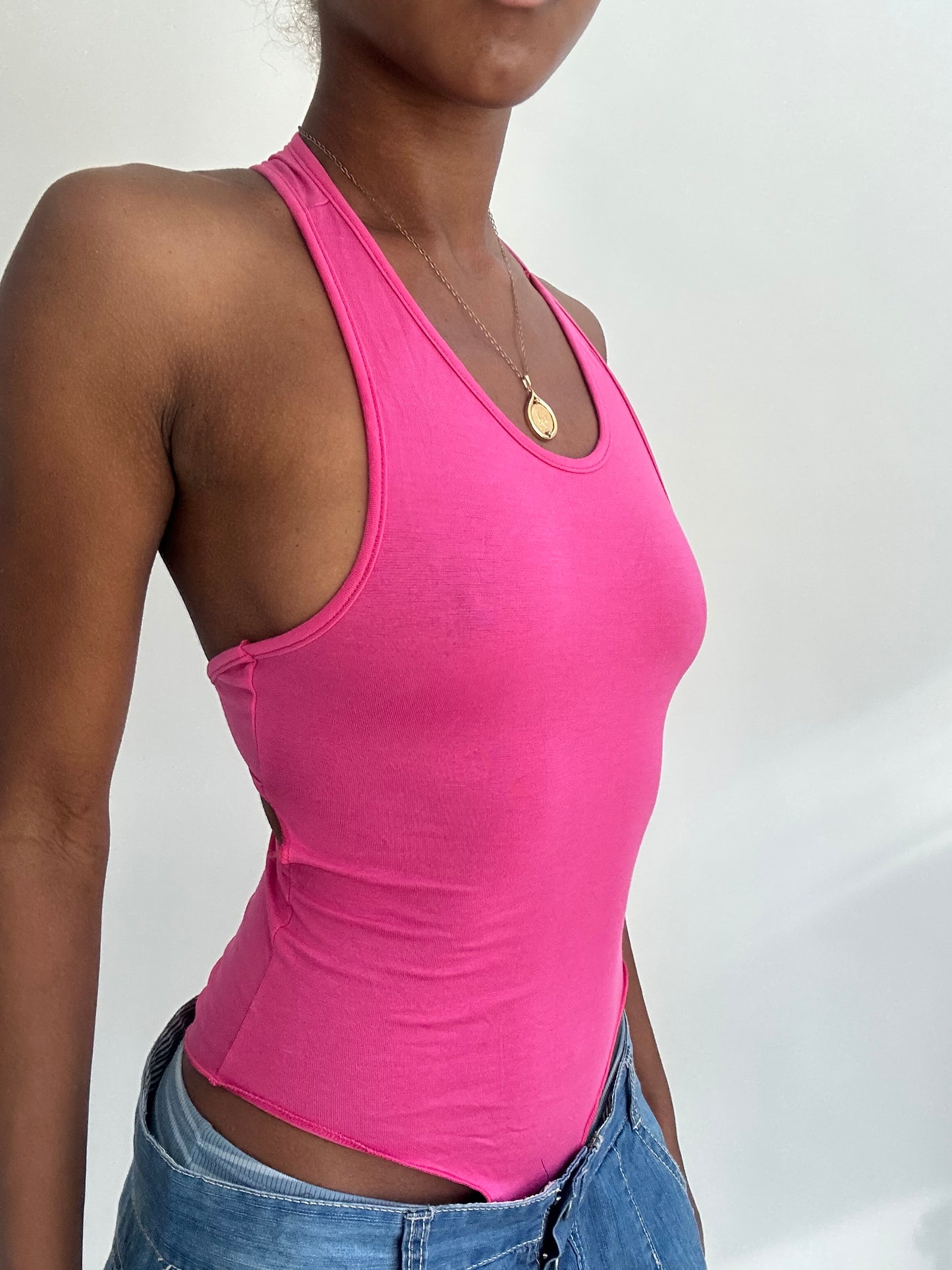 ‼️ | extra small pink cut out back bodysuit tank top
