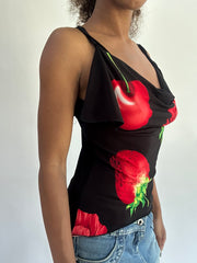 wag drop | taille: S · couleur: noir · article: caraco · détails: fruits + motif