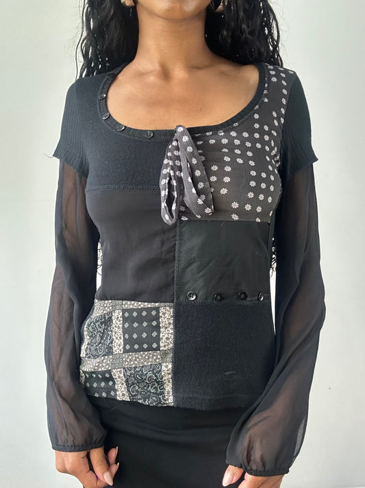 vintage edit twenty-three | medium black long sleeve top with patch details