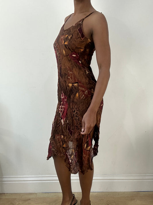 AUTUMN EDIT | medium brown midi dress with mesh overlay
