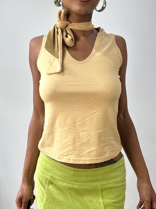 vintage edit thirty-two | small beige vest top with tie up neck detail