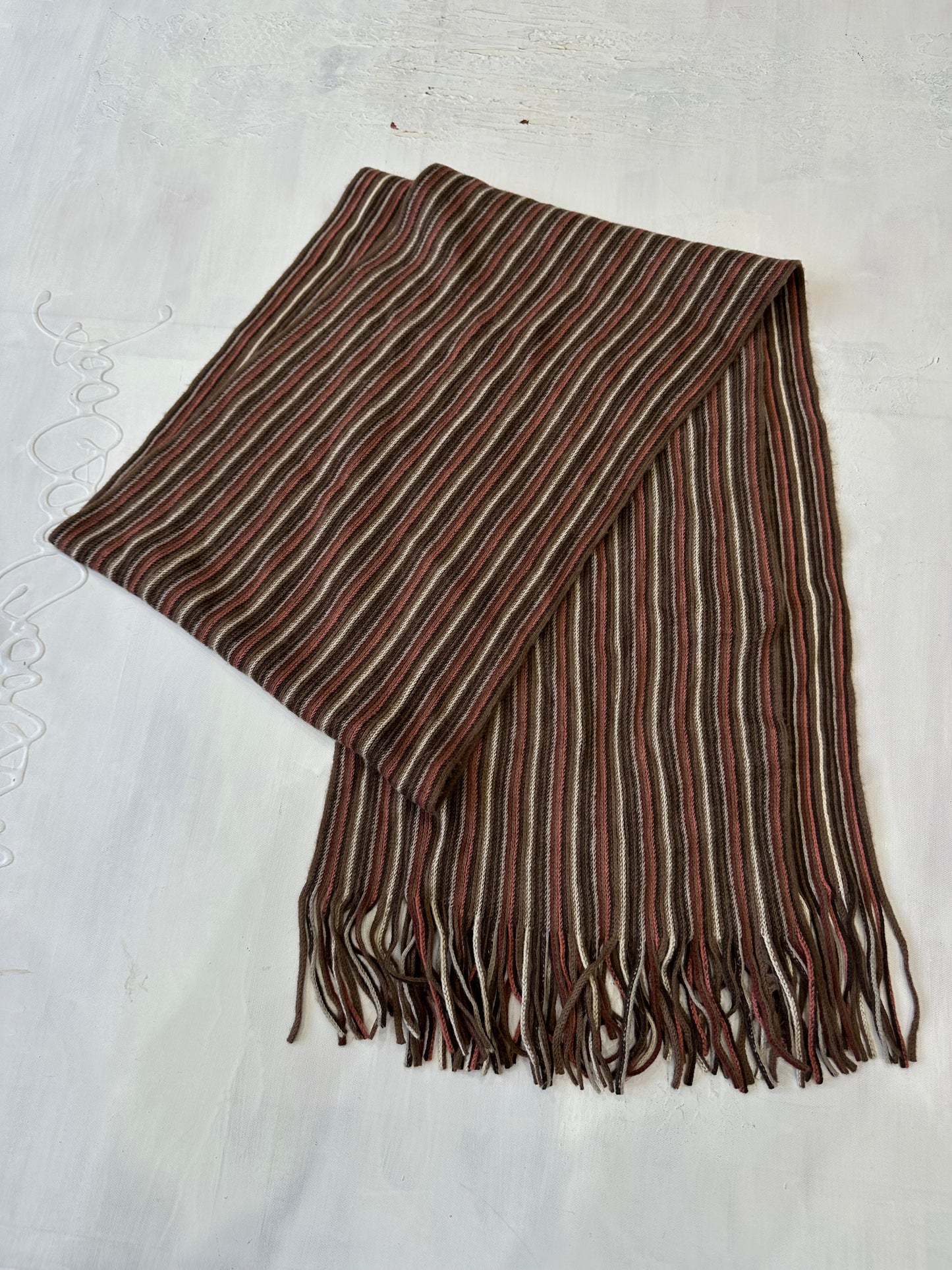 winter edit | brown and pink striped knit tassel scarf