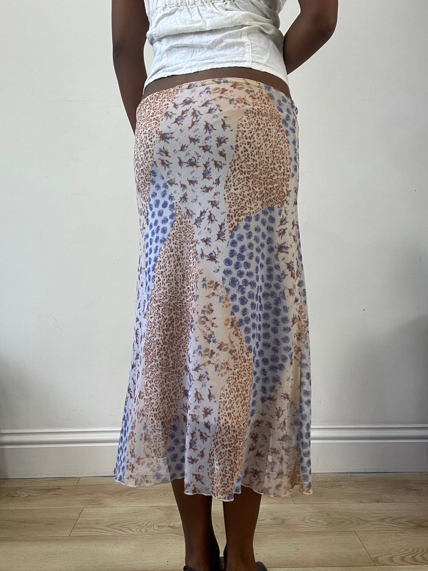 BEST PICKS | small blue and tan midi skirt with floral print