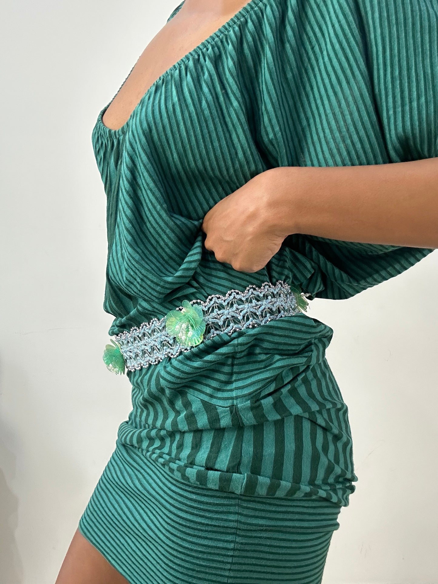vintage edit: halloween | blue sequin tie up belt with 3d flower detail