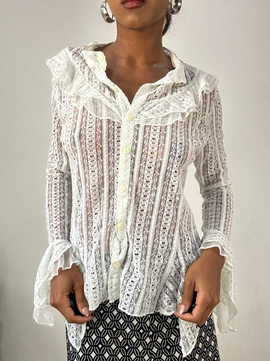 vintage edit: halloween | small white sheer button up long sleeve top