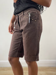 Vintage edit: festival | shorts vaqueros de color marrón medio con topo dorado